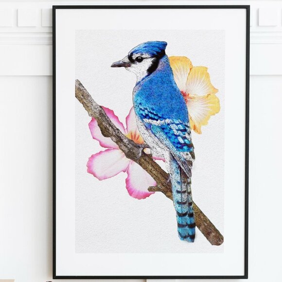16x20 Blue Jay Bird Watercolor Oil‎ Painting Art Print - Picture 5 of 5